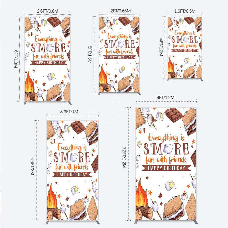 Lofaris S’more Fun Birthday Rectangle Backdrop Camping Campfire and Marshmallow Theme Outdoor Party Photo Booth Decor for Kids