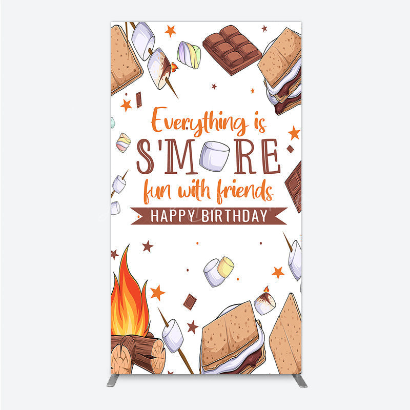Lofaris S’more Fun Birthday Rectangle Backdrop Camping Campfire and Marshmallow Theme Outdoor Party Photo Booth Decor for Kids