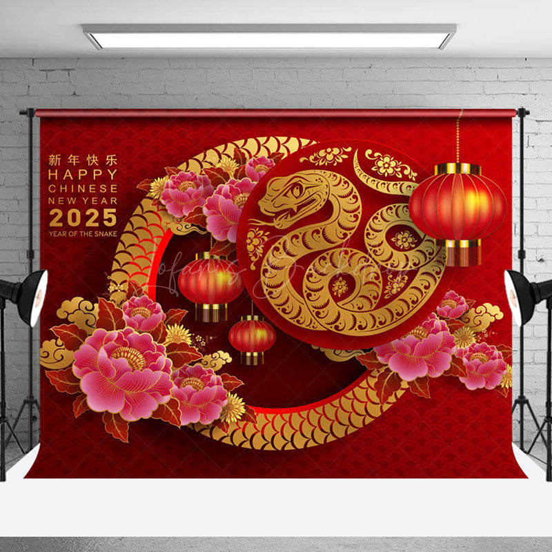 Lofaris Snake Flowers Red Chinese New Year Party Backdrop