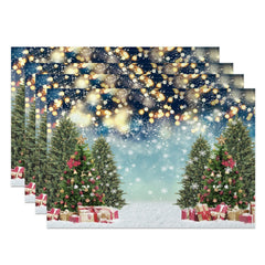 Lofaris Snow Bokeh Pine Trees Gift Xmas Set Of 4 Placemats