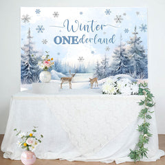 Lofaris Snow Forest Deer Winter Onederland Birthday Backdrop