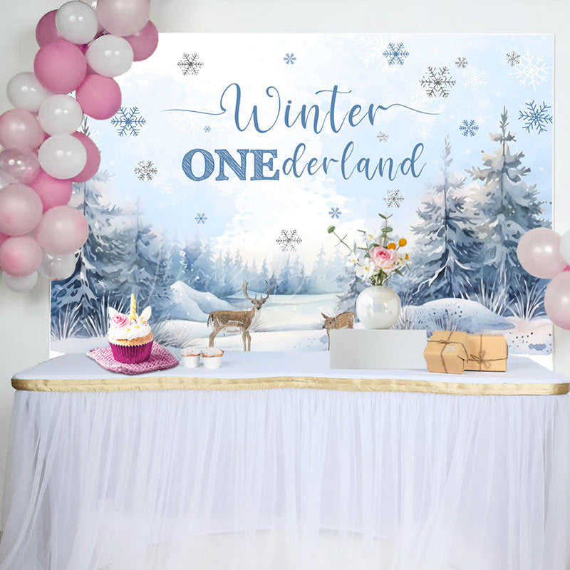Lofaris Snow Forest Deer Winter Onederland Birthday Backdrop