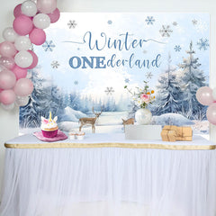 Lofaris Snow Forest Deer Winter Onederland Birthday Backdrop