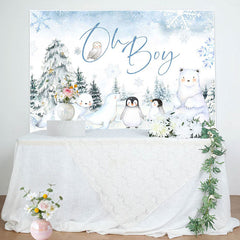 Lofaris Snow Forest Safari Animal Oh Boy Baby Shower Backdrop