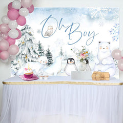 Lofaris Snow Forest Safari Animal Oh Boy Baby Shower Backdrop