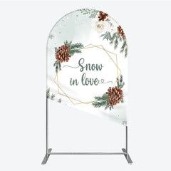 Lofaris Snow in Love Arch Backdrop for Winter Wedding Bridal Shower with Pinecones White Roses and Snowflakes Decor