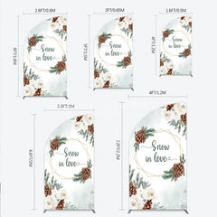 Lofaris Snow in Love Half Moon Arch Backdrop for Winter Wedding Bridal Shower with Pinecones White Roses and Snowflakes Decor