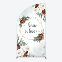 Lofaris Snow in Love Half Moon Arch Backdrop for Winter Wedding Bridal Shower with Pinecones White Roses and Snowflakes Decor