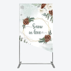 Lofaris Snow in Love Rectangle Backdrop for Winter Wedding Bridal Shower with Pinecones White Roses and Snowflakes Decor