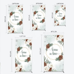 Lofaris Snow in Love Rectangle Backdrop for Winter Wedding Bridal Shower with Pinecones White Roses and Snowflakes Decor