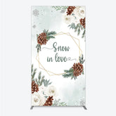 Lofaris Snow in Love Rectangle Backdrop for Winter Wedding Bridal Shower with Pinecones White Roses and Snowflakes Decor