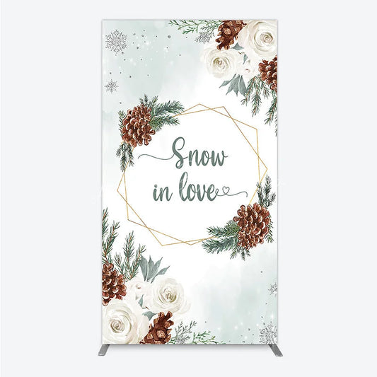 Lofaris Snow in Love Rectangle Backdrop for Winter Wedding Bridal Shower with Pinecones White Roses and Snowflakes Decor
