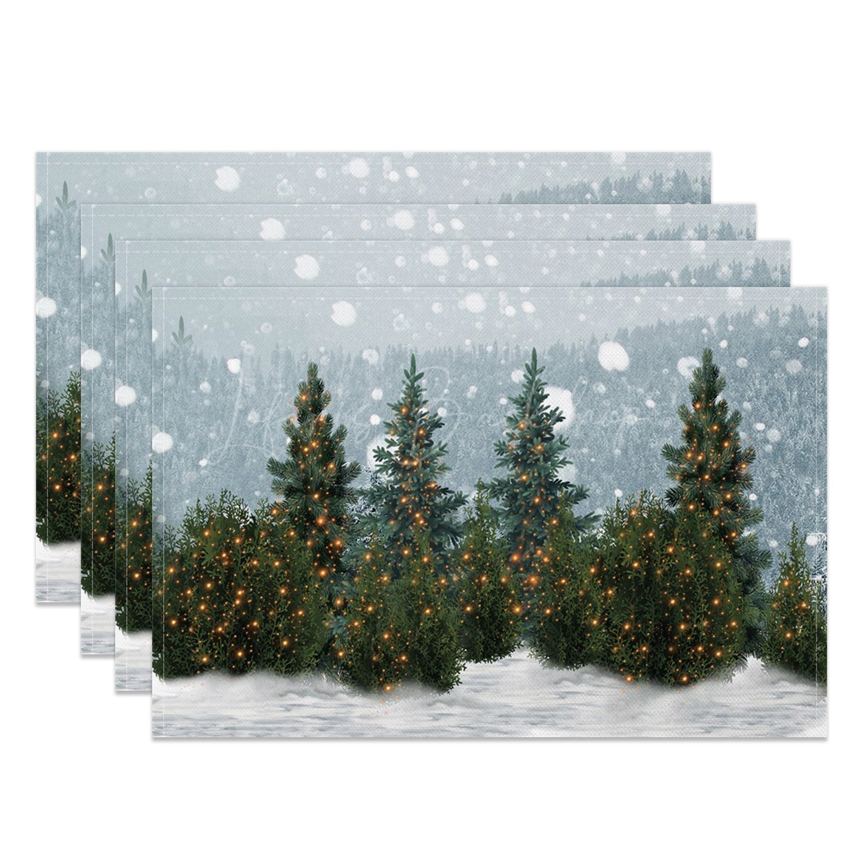 Lofaris Snow Pine Forest Winter Wonderland Set Of 4 Placemats