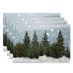 Lofaris Snow Pine Forest Winter Wonderland Set Of 4 Placemats