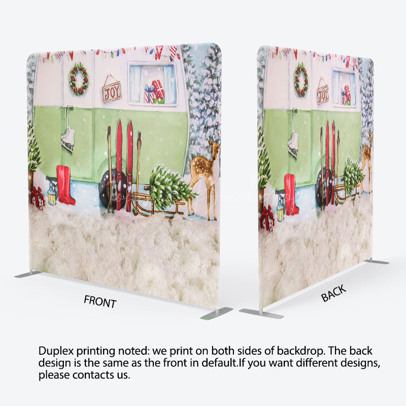 Lofaris Snow RV Car Deer Christmas Tension Fabric Backdrop