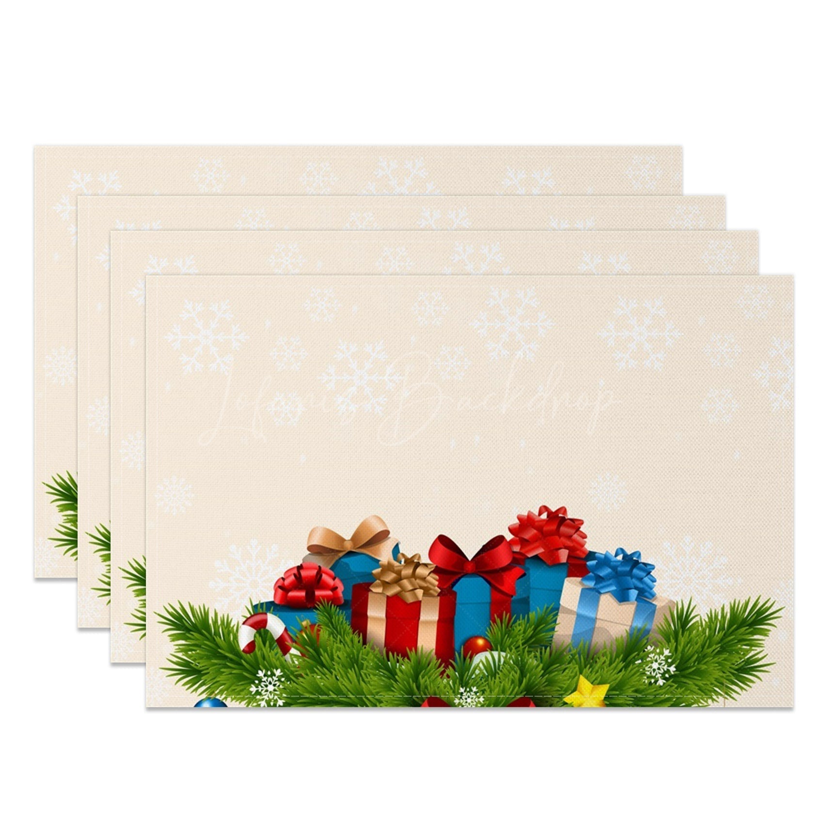 Lofaris Snowflake Leaves Gifts Biege Xmas Set Of 4 Placemats