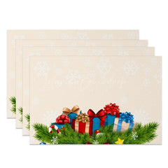 Lofaris Snowflake Leaves Gifts Biege Xmas Set Of 4 Placemats