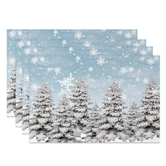 Lofaris Snowflake Pine Forest Cold Winter Set Of 4 Placemats