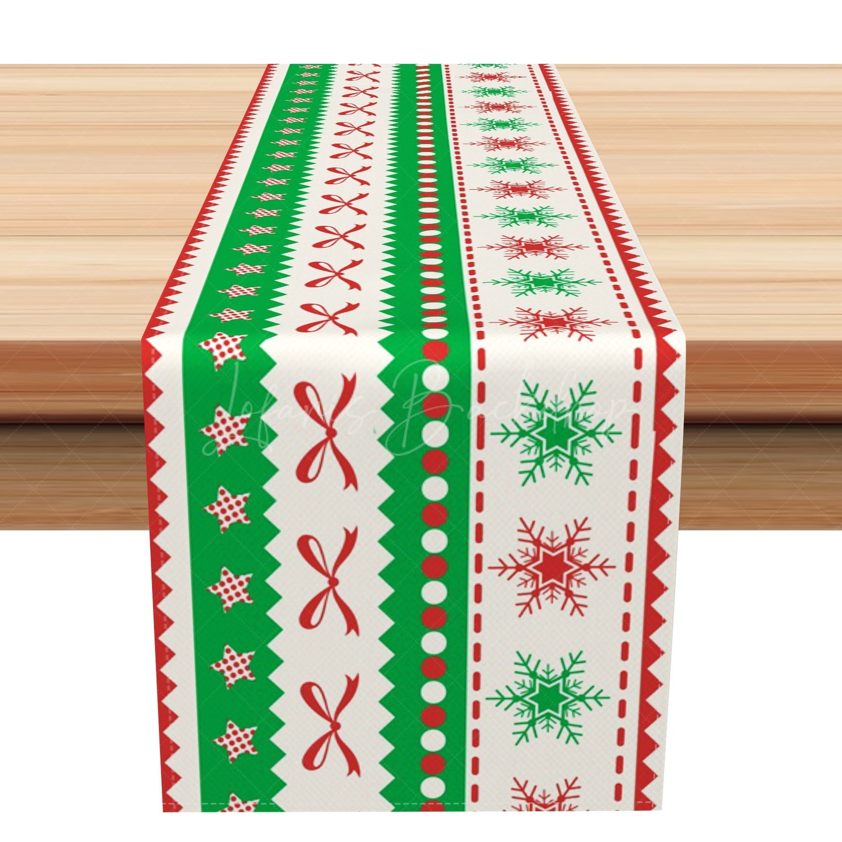 Lofaris Snowflakes Bowknot Christmas Stripe Table Runner