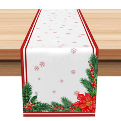 Lofaris Snowflakes Poinsettia Cherry White Xmas Table Runner