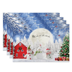Lofaris Snowman Moon Pine Forest Christmas Set Of 4 Placemats