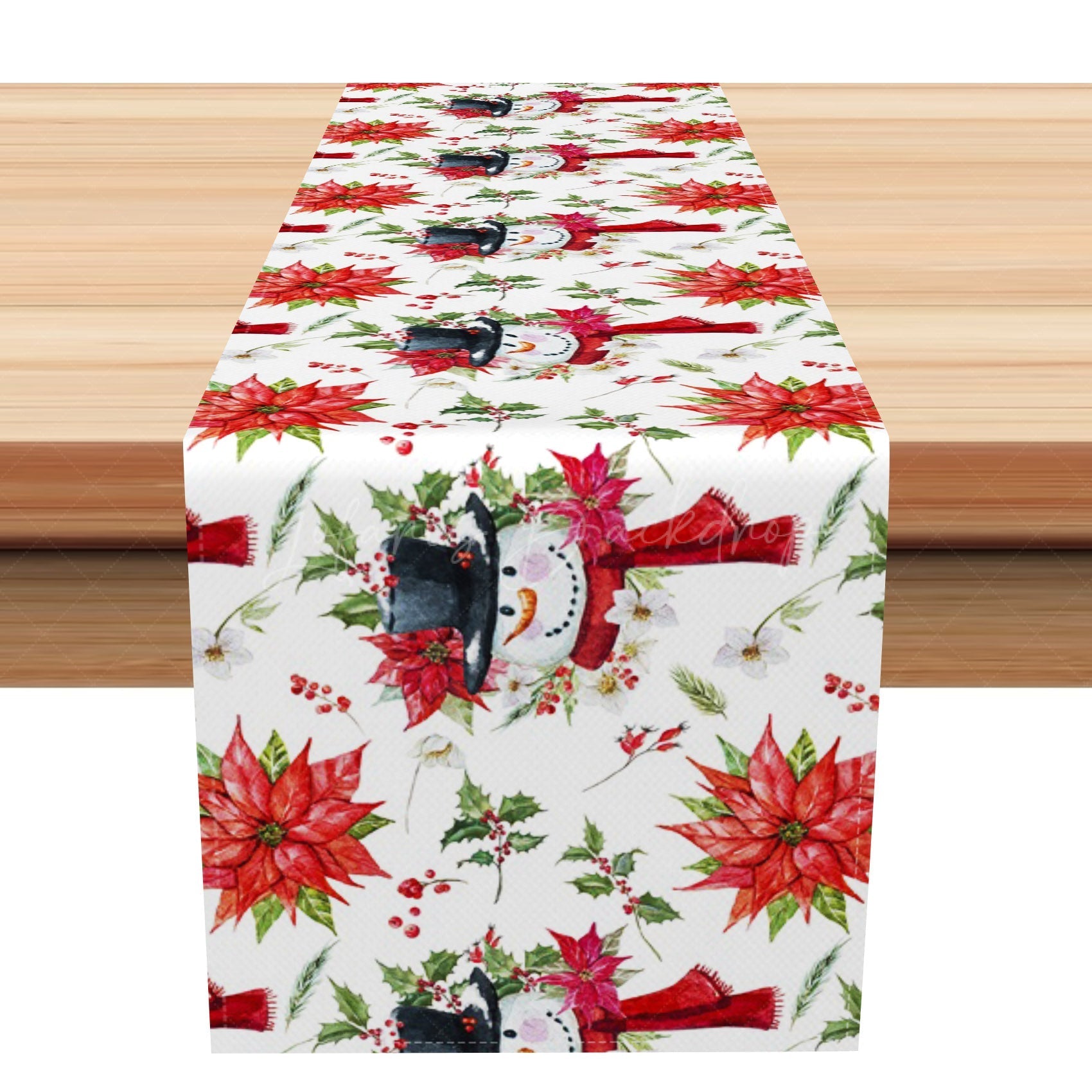 Lofaris Snowman Poinsettia Cherry Merry Christmas Table Runner