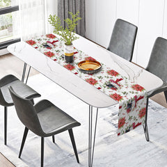Lofaris Snowman Poinsettia Cherry Merry Christmas Table Runner