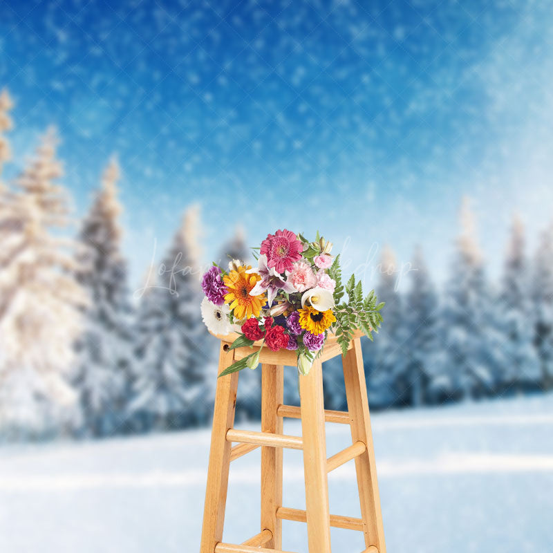 Lofaris Snowy Cedar Forest Blue Wonderland Winter Backdrop
