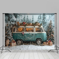 Lofaris Snowy Christmas Vibe Car Forest Room Set Backdrop