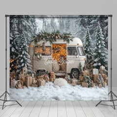 Lofaris Snowy Christmas Vibe Car Forest Room Set Backdrop