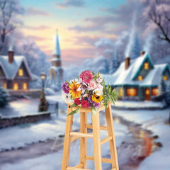 Lofaris Snowy Christmas Village Photography Backdrop Cozy Cottages in Winter Painted Holiday Landscape Photo Prop