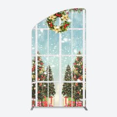 Lofaris Snowy Christmas Wreath Window Scene Arch Backdrop