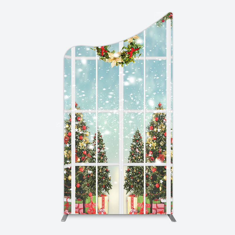 Lofaris Snowy Christmas Wreath Window Scene Arch Backdrop