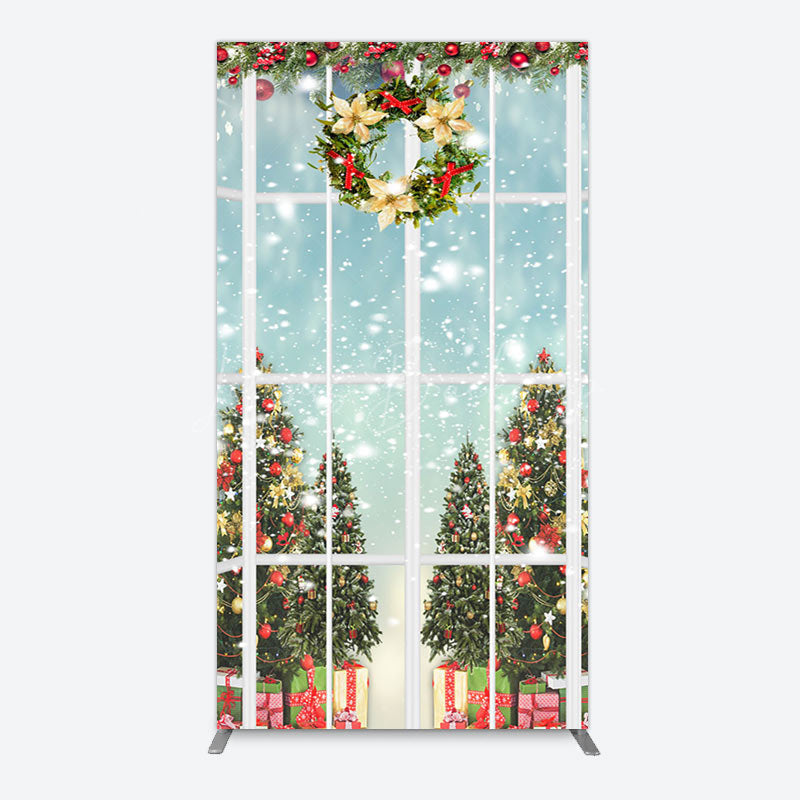 Lofaris Snowy Christmas Wreath Window Scene Arch Backdrop