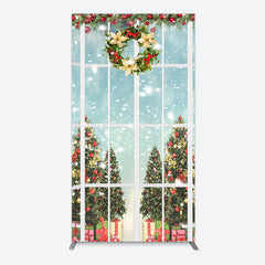 Lofaris Snowy Christmas Wreath Window Scene Arch Backdrop