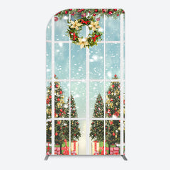 Lofaris Snowy Christmas Wreath Window Scene Arch Backdrop