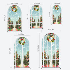 Lofaris Snowy Christmas Wreath Window Scene Arch Backdrop