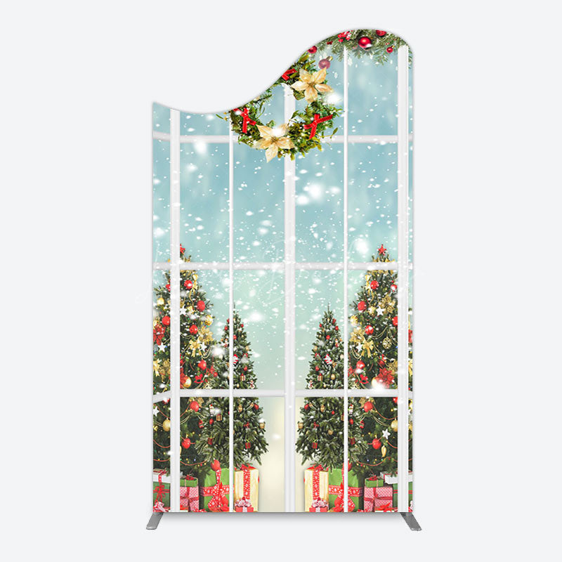 Lofaris Snowy Christmas Wreath Window Scene Arch Backdrop