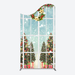 Lofaris Snowy Christmas Wreath Window Scene Arch Backdrop