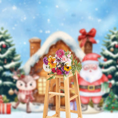 Lofaris Snowy Elk Santa Festive Christmas Cabin Backdrop