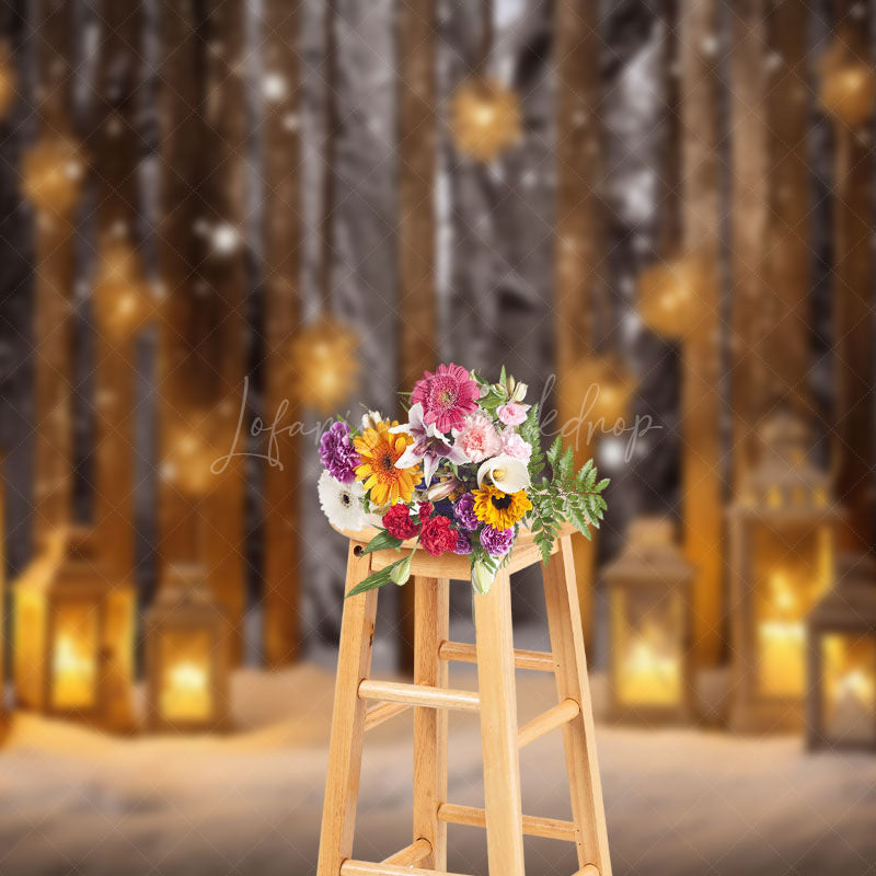 Lofaris Snowy Field Candle Lantern Glitter Christmas Backdrop