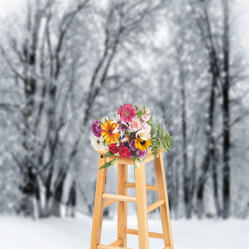 Lofaris Snowy Field Forest Trunk Winter Photography Backdrop