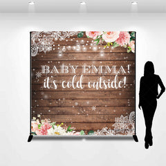Lofaris Snowy Floral Wooden Custom Name Baby Shower Backdrop