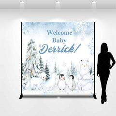 Lofaris Snowy Forest Animal Custom Name Welcome Baby Backdrop