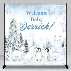 Lofaris Snowy Forest Animal Custom Name Welcome Baby Backdrop