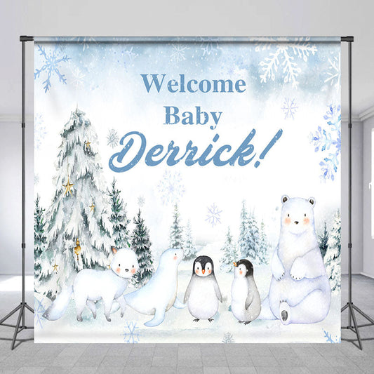 Lofaris Snowy Forest Animal Custom Name Welcome Baby Backdrop
