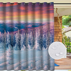 Lofaris Snowy Forest Mount Waterproof Outdoor Curtains For Porch