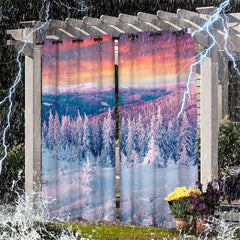 Lofaris Snowy Forest Mount Waterproof Outdoor Curtains For Porch