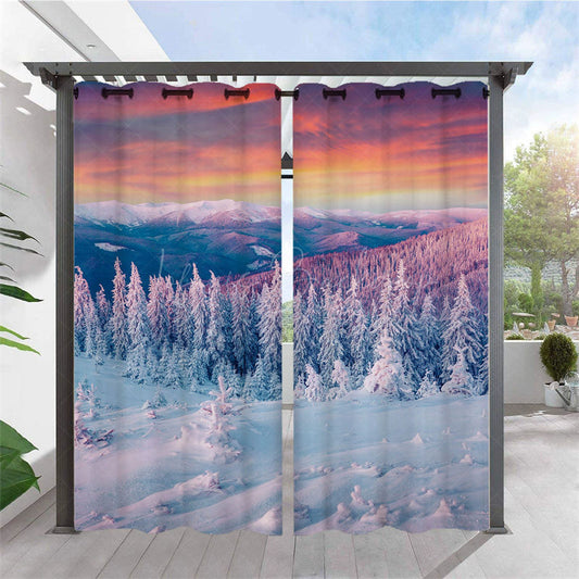 Lofaris Snowy Forest Mount Waterproof Outdoor Curtains For Porch