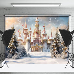 Lofaris Snowy Forest Scene Castle Christmas Room Set Backdrop